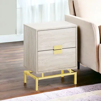 24" Gold And Beige End Table With Two Drawers