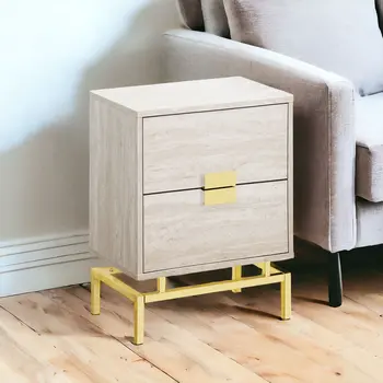 24" Gold And Beige End Table With Two Drawers