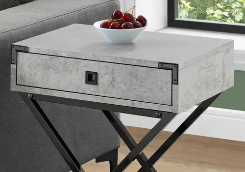 24" Black And Gray Wood And Metal End Table With Drawer