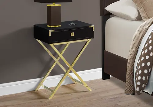 24" Gold And Dark Brown Wood And Metal End Table With Drawer