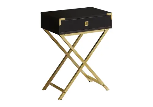 24" Gold And Dark Brown Wood And Metal End Table With Drawer