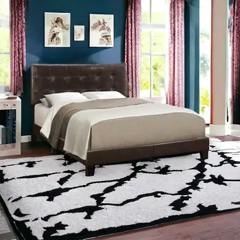 Dark Brown Solid Wood Queen Tufted Upholstered Linen Bed Frame with Nailhead Trim