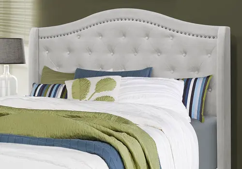 Light Gray and Gray Wood Tufted Upholstered Queen Bed Frame with Nailhead Trim