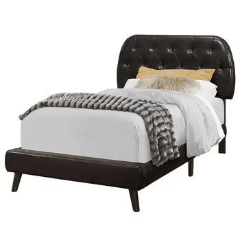 Brown Twin Tufted Upholstered Faux Leather Bed Frame