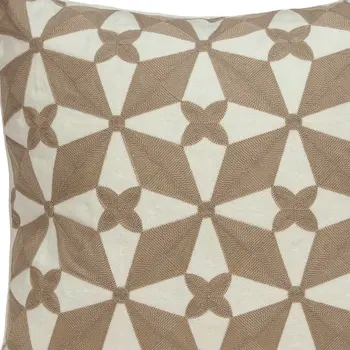 20" Beige and White Geometric Cotton Throw Pillow
