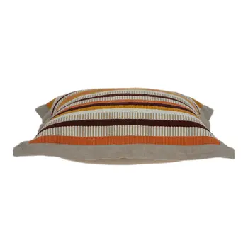 20" Beige Brown And Orange Striped Cotton Blend Throw Pillow