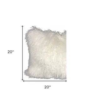 20" Bright White Genuine Tibetan Lamb Fur Pillow With Microsuede Backing