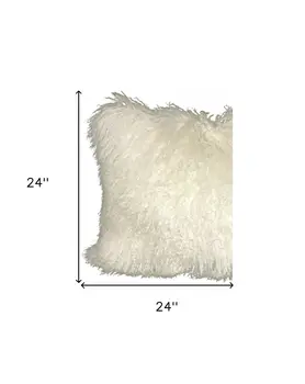 24" Creamy Genuine Tibetan Lamb Fur Pillow With Microsuede Backing