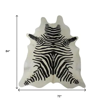 6' X 7' Black And White Cowhide Handmade Area Rug