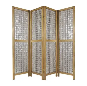 84" Clear Capiz Mother of Pearl Folding Three Panel Screen Room Divider