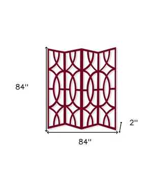 84" Red Solid Wood Folding Four Panel Screen Room Divider