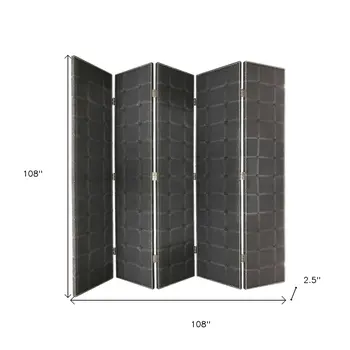 108" Gray Fabric And Wood Folding Five Panel Screen Room Divider