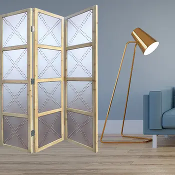 84" Silver Folding Three Panel Screen Room Divider