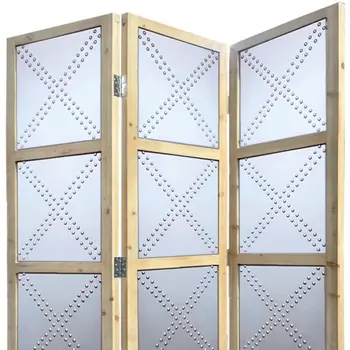 84" Silver Folding Three Panel Screen Room Divider