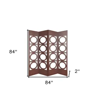 84" Brown Solid Wood Folding Four Panel Screen Room Divider