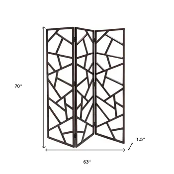 70" Brown Solid Wood Folding Three Panel Screen Room Divider