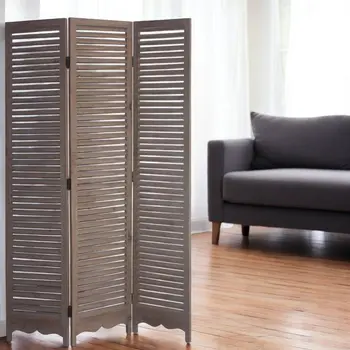 71" Brown Folding Three Panel Screen Room Divider