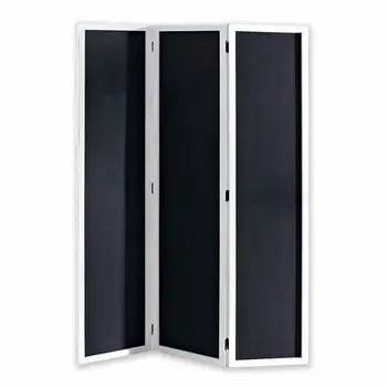 67" Black and White Chalkboard Wood Folding Three Panel Screen Room Divider