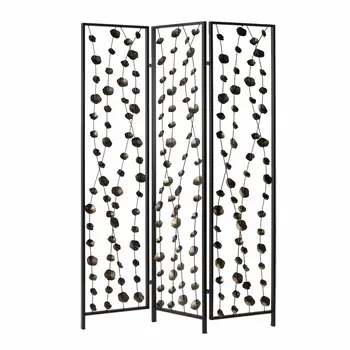 71" Gray Iron Folding Three Panel Screen Room Divider