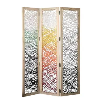72" Natural Solid Wood Folding Three Panel Screen Room Divider