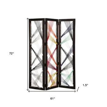 72" Black Fabric Folding Three Panel Screen Room Divider