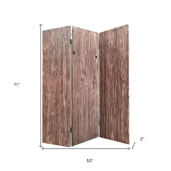 71" Brown Folding Three Panel Screen Room Divider
