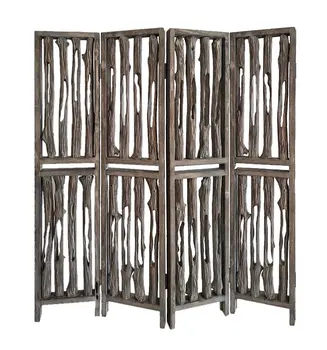 84" Brown Wood Folding Four Panel Screen Room Divider