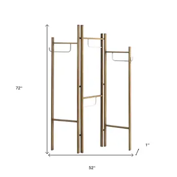 72" Brown Iron Folding Three Panel Screen Room Divider