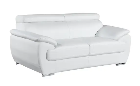 Two Piece Indoor White Genuine Leather Five Person Seating Set