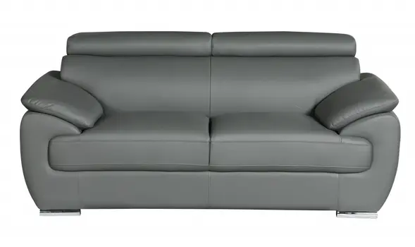 Two Piece Indoor Gray Genuine Leather Five Person Seating Set