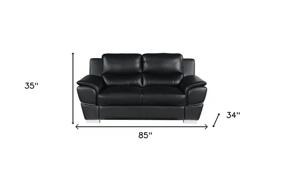 Two Piece Indoor Black Genuine Leather Five Person Seating Set
