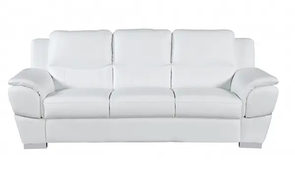 Two Piece Indoor White Genuine Leather Five Person Seating Set