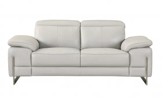Two Piece Indoor Light Gray Italian Leather Five Person Seating Set