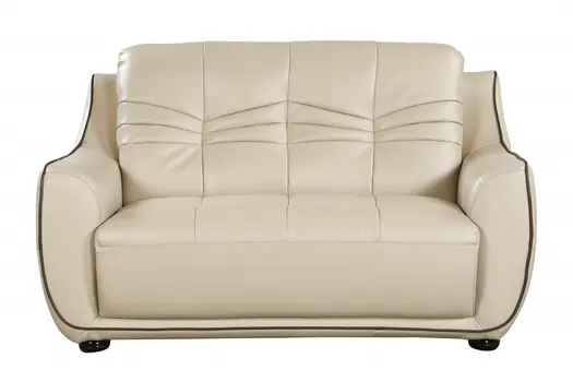 Two Piece Indoor Beige Genuine Leather Five Person Seating Set