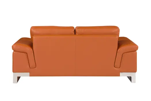 Two Piece Indoor Camel Italian Leather Five Person Seating Set