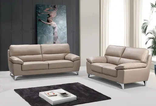 Two Piece Indoor Beige Faux Leather Five Person Seating Set