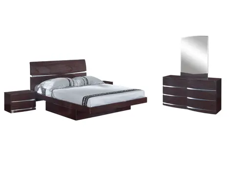 Four Piece Wood Brown Solid Wood Bedroom Set With Mirror