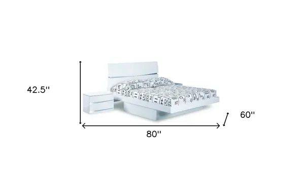80'" X 60'"  X 42.5'" Modern Queen White High Gloss Bed