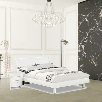 White Wood Lighted California King Bed Frame