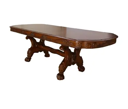46" Dark Brown Free Form Solid Wood Double Pedestal Base Dining Table