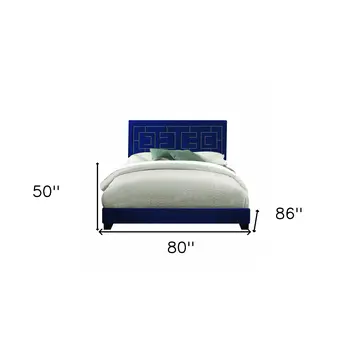 Dark Blue And Velvet Bed Frame with Nailhead Trim