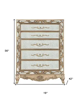 19" X 42" X 56" Antique Gold Wood Mirror Chest