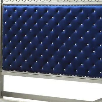 King Tufted Blue Upholstered Velvet Bed With Nailhead Trim