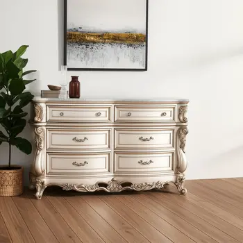 21" Beige Solid Wood Double Dresser