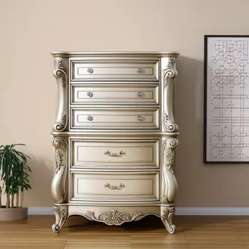 21" Antiqued White Wood Five Drawer Dresser