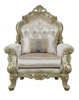 40" Cream and Antiqued White Fabric Damask Tufted Arm Chair And Toss Pillow