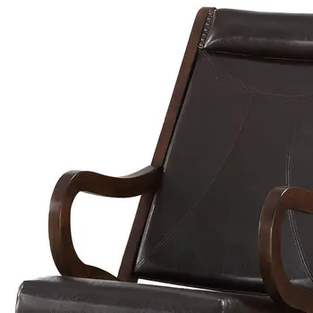 Espresso Brown Faux Leather With Walnut Finish Rocking Chair