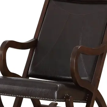 Espresso Brown Faux Leather With Walnut Finish Rocking Chair