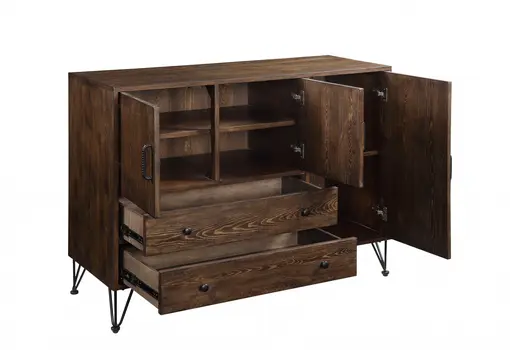 18" X 48" X 36" Walnut Black Metal Wood Server