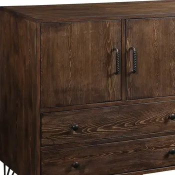 18" X 48" X 36" Walnut Black Metal Wood Server